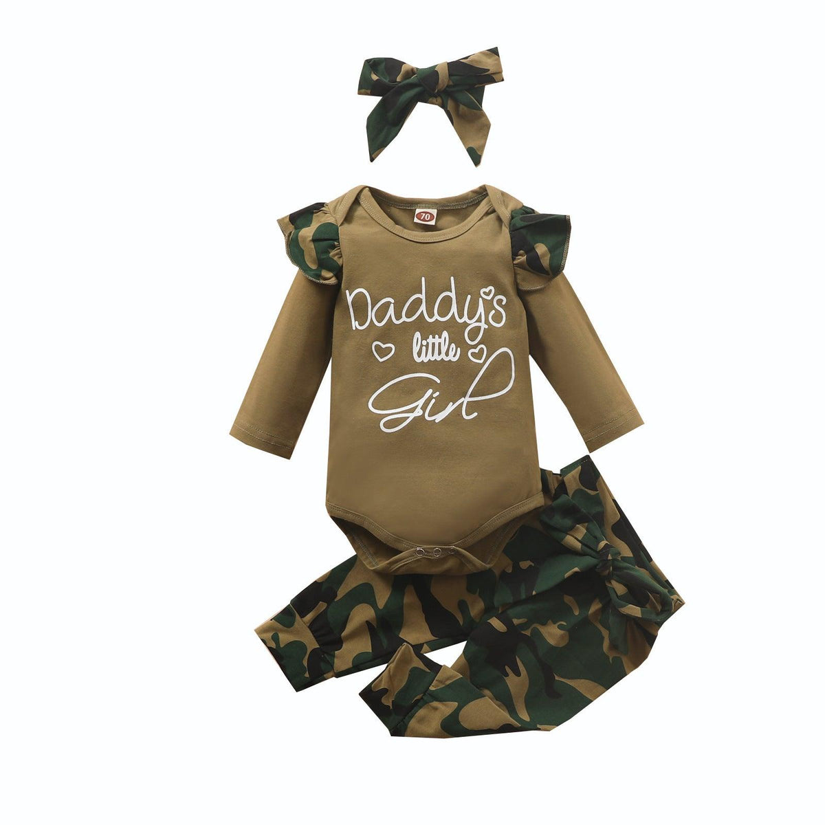 New Infants Children letter printing khaki camouflage trousers headdress Three-piece set. - PrettyKid