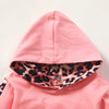 Toddler Girls Solid Color Leopard Stitching Mini Letter Print Hooded Sweatshirt Sports Suit - PrettyKid