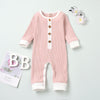 Baby Boys Girls Solid Color Contrast Round Neck Knitted Long Sleeves Jumpsuit - PrettyKid