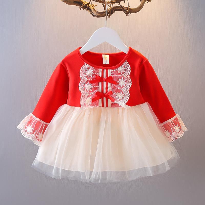 wholesale childrens clothing usa Baby Girl Lace Decor Color-block Dress Wholesale Children's Clothing - PrettyKid