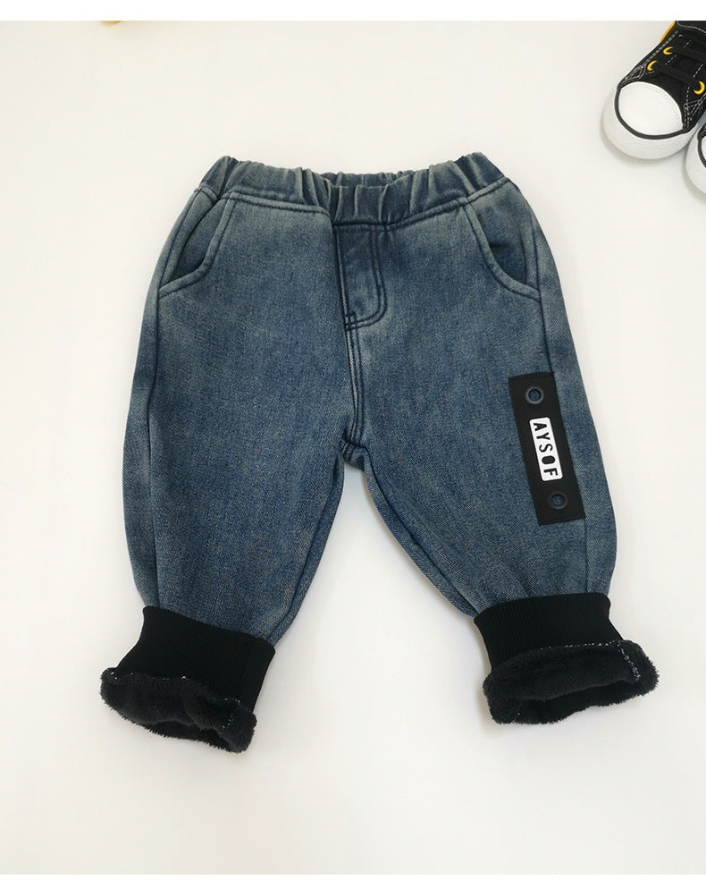 Toddler Kids Warm Casual Trousers with Cashmere Jeans Children's Jeans Wholesale - PrettyKid