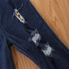 Toddler Kids Girls Pierced Jeans Leopard Long Sleeve Top Two Piece Set Bulk Childrens Clothing - PrettyKid