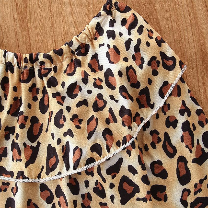 Toddler Kids Girls Pierced Jeans Leopard Long Sleeve Top Two Piece Set Bulk Childrens Clothing - PrettyKid