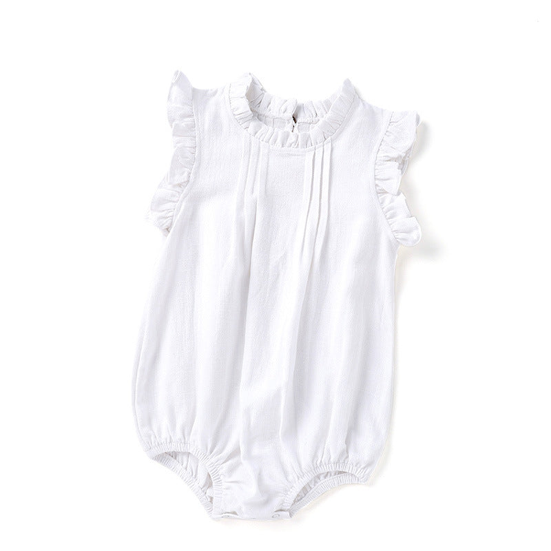 Baby Onesie New Solid Color Crawling Clothes Linen Breathable Harness Female Children's Clothing - PrettyKid