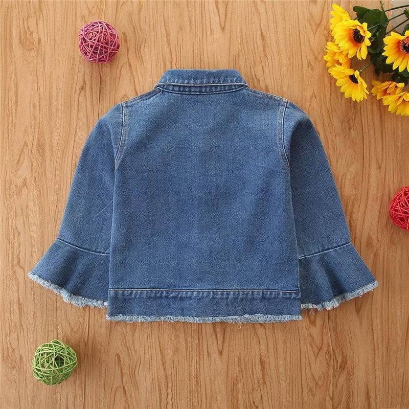 Solid Color Toddler Girls denim jacket children's single-breasted lapel jacket in Bulk - PrettyKid