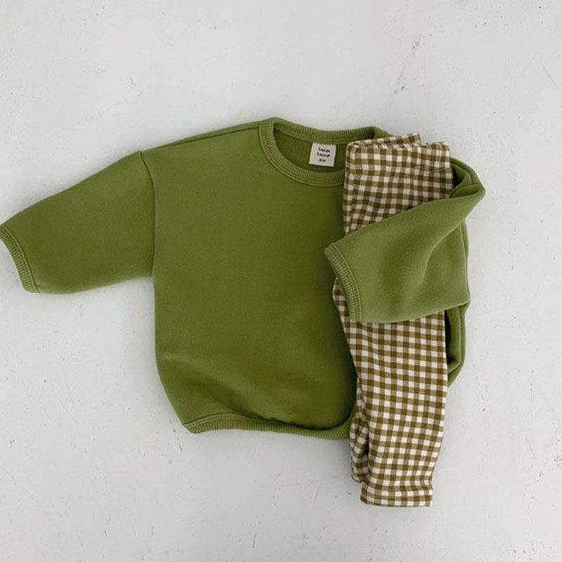 Toddler Boys Girls Solid Color Cotton Padded Sweater Plaid Pants - PrettyKid