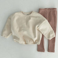 Toddler Boys Girls Solid Color Cotton Padded Sweater Plaid Pants - PrettyKid