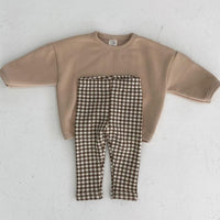 Toddler Boys Girls Solid Color Cotton Padded Sweater Plaid Pants - PrettyKid