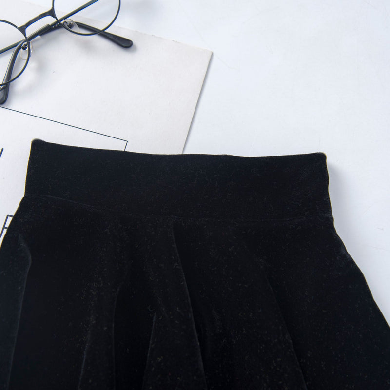 Girls' Solid Color Half Length High Waist Velvet Pleated Skirt Short Skirt - PrettyKid