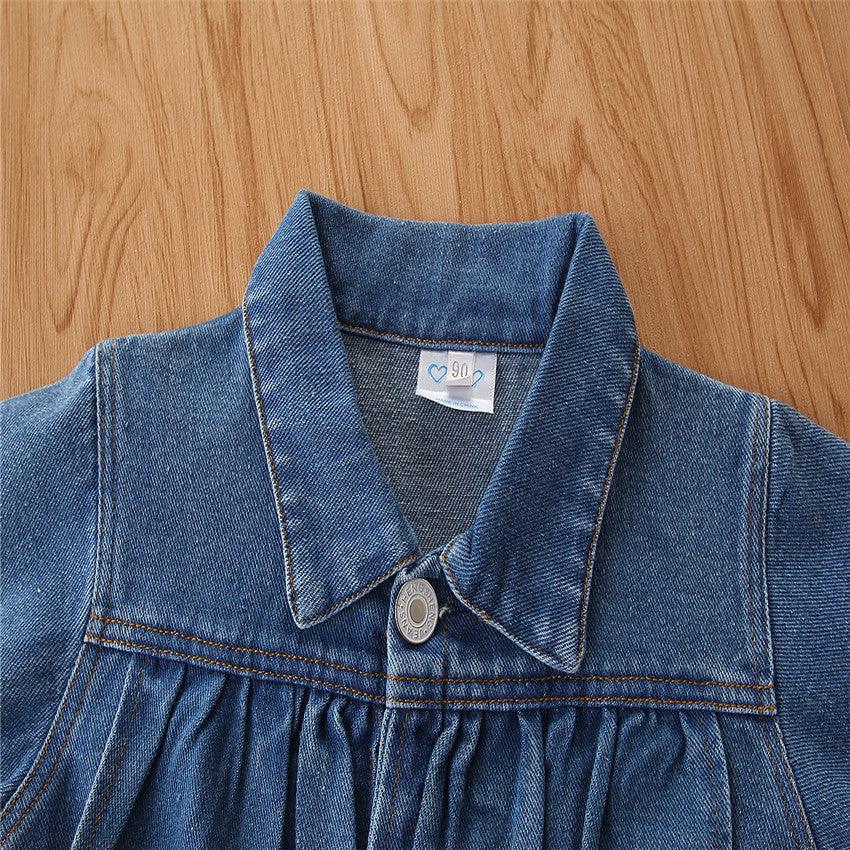 Solid Color Toddler Girls denim jacket children's single-breasted lapel jacket in Bulk - PrettyKid