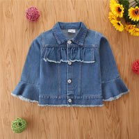 Solid Color Toddler Girls denim jacket children's single-breasted lapel jacket in Bulk - PrettyKid