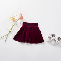 Girls' Solid Color Half Length High Waist Velvet Pleated Skirt Short Skirt - PrettyKid