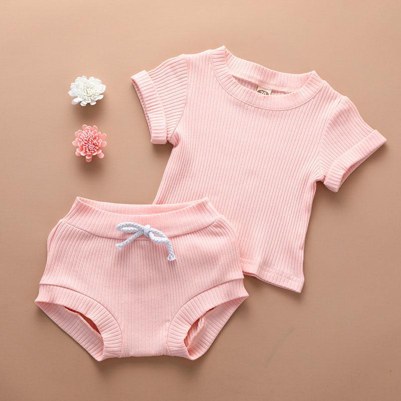 2-piece Solid Knit T-shirt & Striped Shorts for Baby - PrettyKid