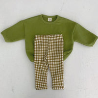 Toddler Boys Girls Solid Color Cotton Padded Sweater Plaid Pants - PrettyKid