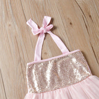 Toddler Girl Sequins Princess Dress Suspenders Tulle Dress & Headband - PrettyKid