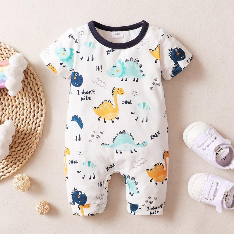 Baby Boy Cartoon Dinosaur Print Romper Children's Clothing - PrettyKid