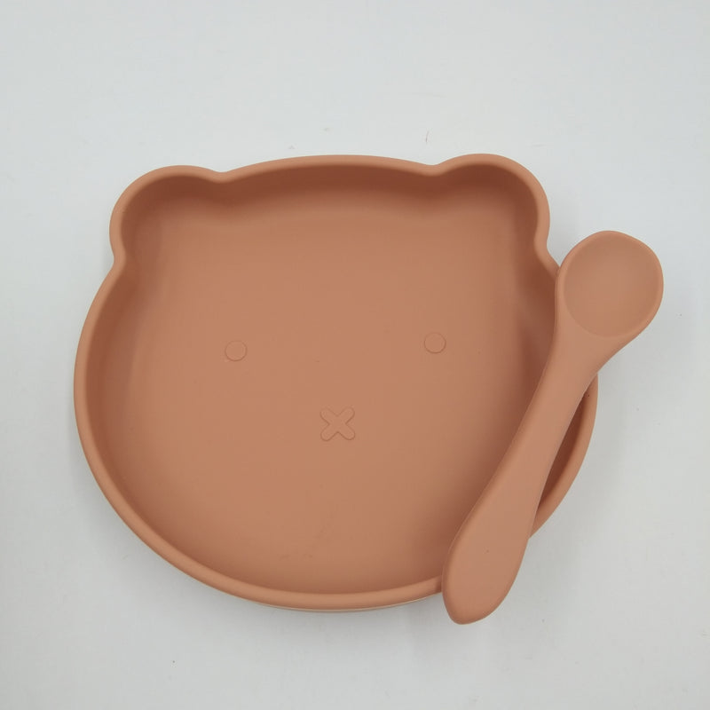 Children's Supplementary Feeding Tableware Solid Color Bear Silicone Plate - PrettyKid