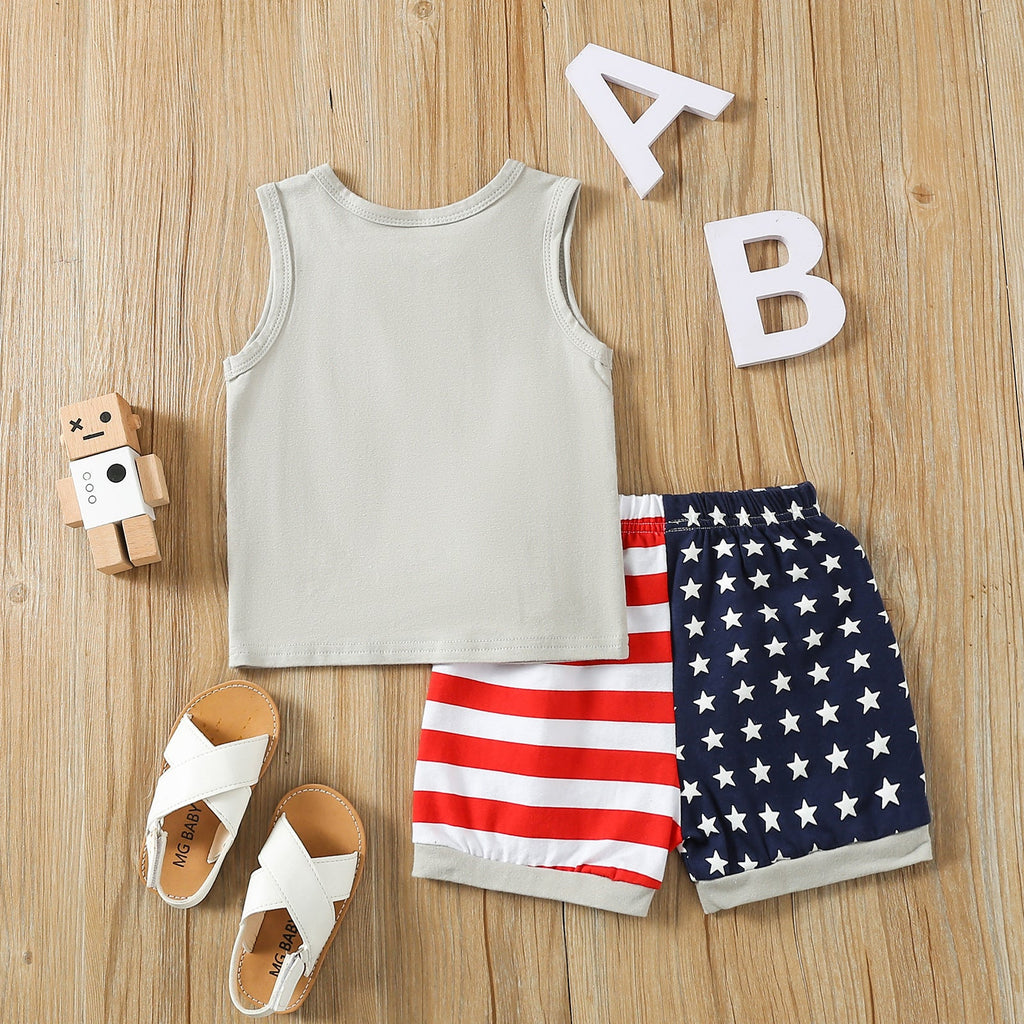 9months-4years Toddler Boy Sets Boys Suit Independence Day Children's Suit American Flag Print Tank Top Shorts Suit - PrettyKid