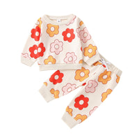 2 Pieces Set Baby Girls Flower Print Hoodies Sweatshirts And Pants