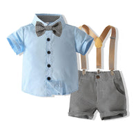 2 Pieces Set Baby Kid Boys Bow Shirts And Checked Rompers