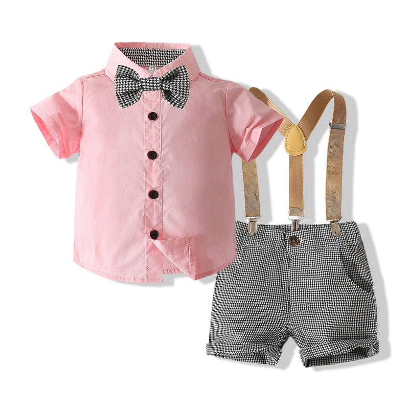 2 Pieces Set Baby Kid Boys Bow Shirts And Checked Rompers