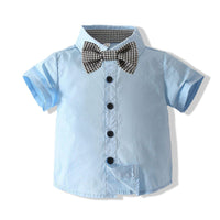 2 Pieces Set Baby Kid Boys Bow Shirts And Checked Rompers