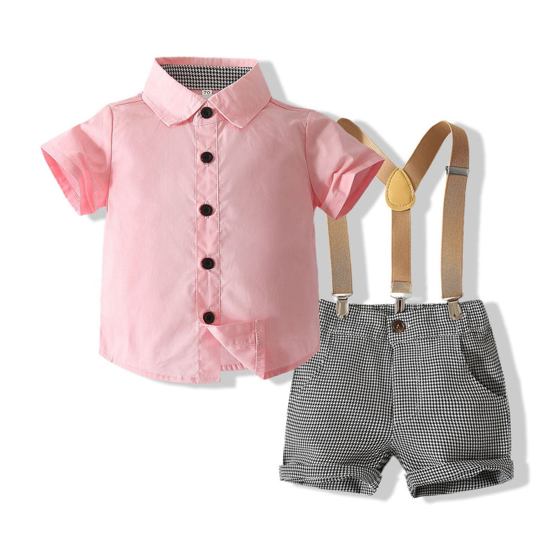 2 Pieces Set Baby Kid Boys Bow Shirts And Checked Rompers