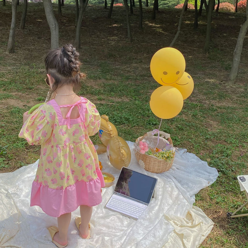 Baby Kid Girls Color-blocking Flower Print Dresses
