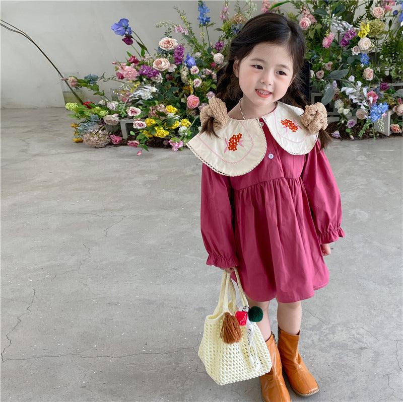 Baby Kid Girls Color-blocking Flower Embroidered Dresses