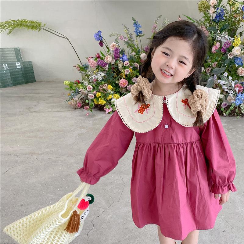 Baby Kid Girls Color-blocking Flower Embroidered Dresses