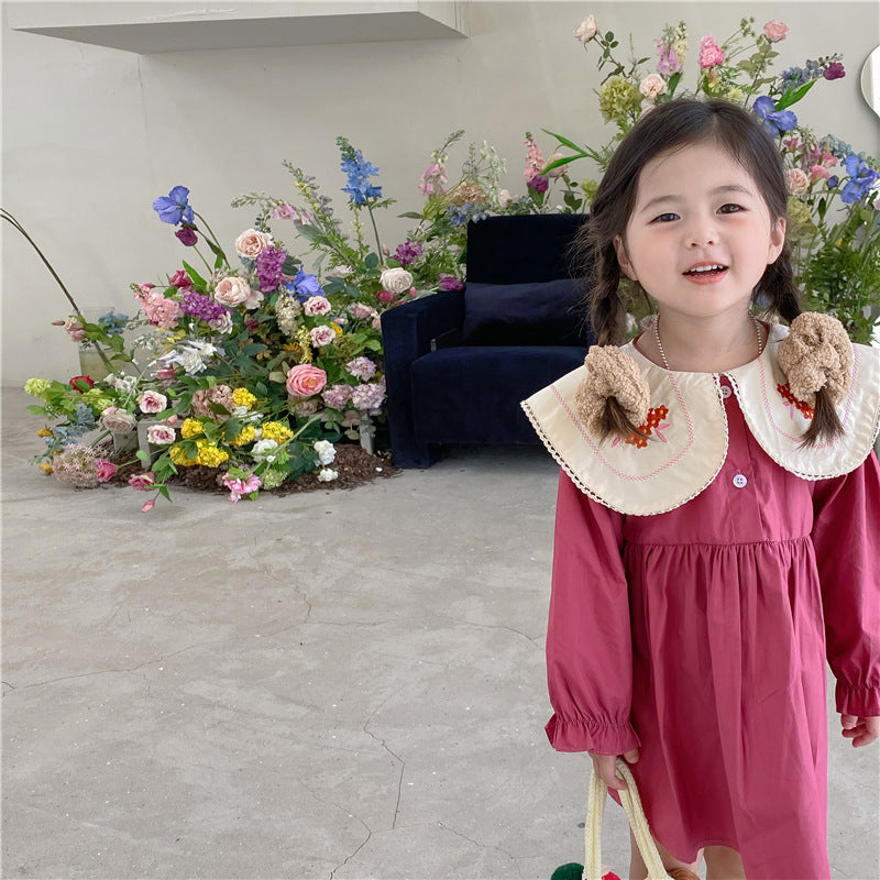 Baby Kid Girls Color-blocking Flower Embroidered Dresses