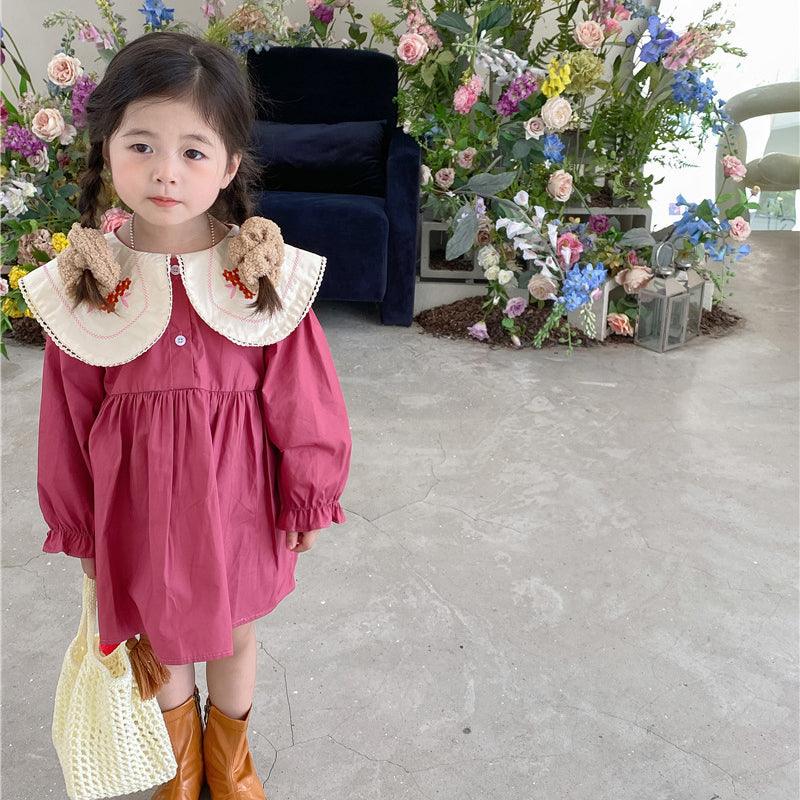 Baby Kid Girls Color-blocking Flower Embroidered Dresses