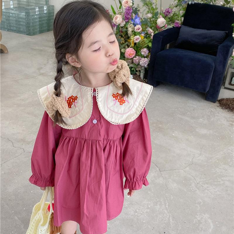 Baby Kid Girls Color-blocking Flower Embroidered Dresses