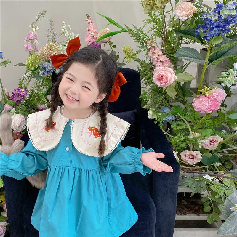 Baby Kid Girls Color-blocking Flower Embroidered Dresses