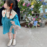 Baby Kid Girls Color-blocking Flower Embroidered Dresses