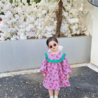 Baby Kid Girls Color-blocking Flower Print Dresses