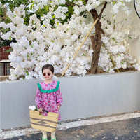 Baby Kid Girls Color-blocking Flower Print Dresses