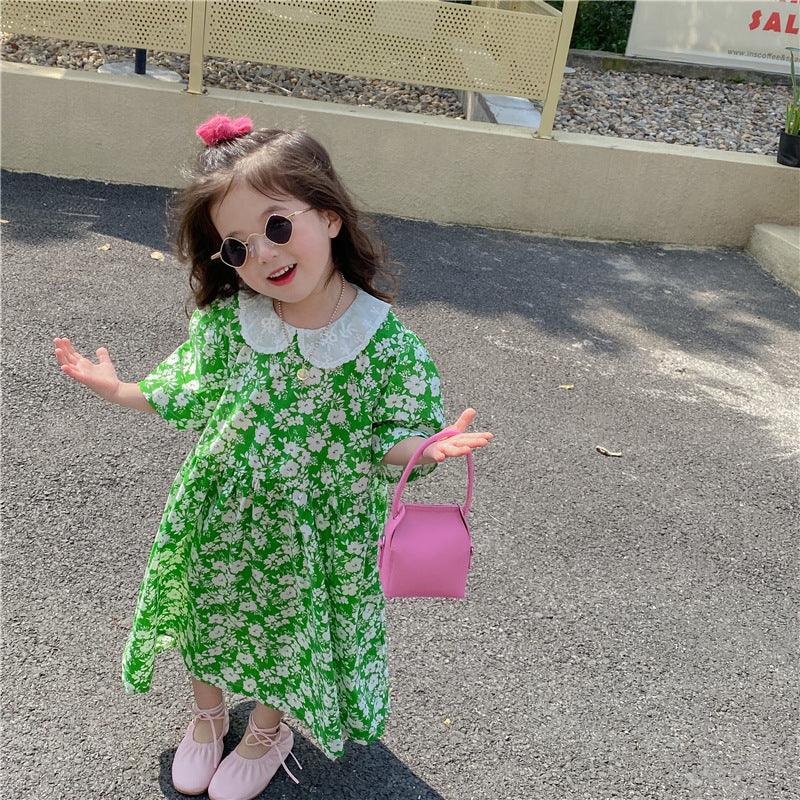 Baby Kid Girls Color-blocking Flower Print Dresses