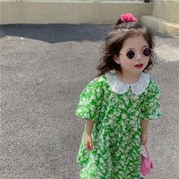 Baby Kid Girls Color-blocking Flower Print Dresses