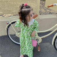 Baby Kid Girls Color-blocking Flower Print Dresses