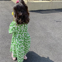 Baby Kid Girls Color-blocking Flower Print Dresses