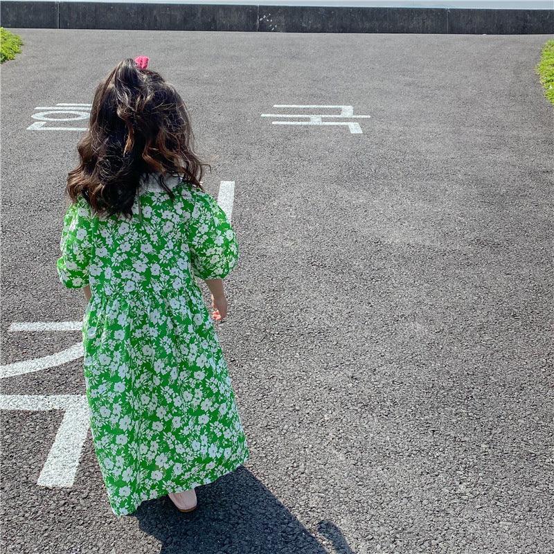 Baby Kid Girls Color-blocking Flower Print Dresses