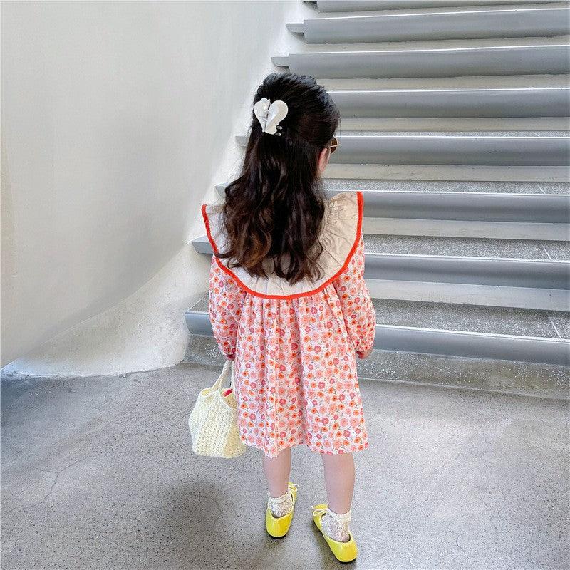 Baby Kid Girls Color-blocking Flower Embroidered Print Dresses