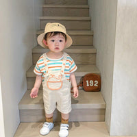 2 Pieces Set Baby Kid Unisex Striped T-Shirts And Cartoon Rompers