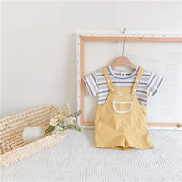 2 Pieces Set Baby Kid Unisex Striped T-Shirts And Cartoon Rompers