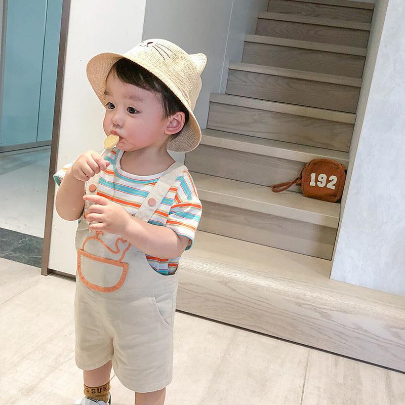 2 Pieces Set Baby Kid Unisex Striped T-Shirts And Cartoon Rompers