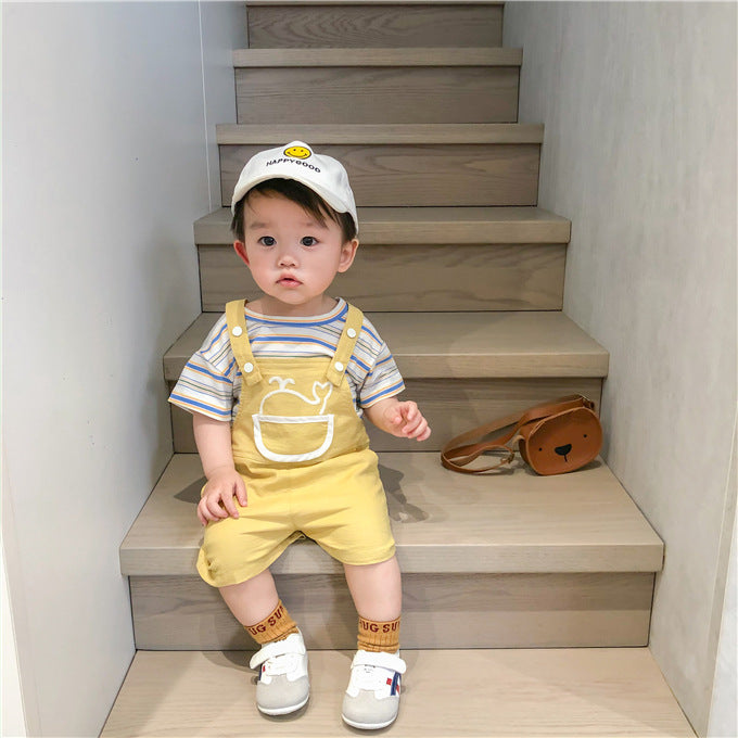 2 Pieces Set Baby Kid Unisex Striped T-Shirts And Cartoon Rompers
