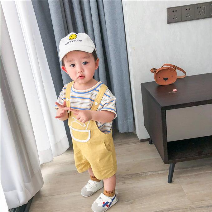 2 Pieces Set Baby Kid Unisex Striped T-Shirts And Cartoon Rompers