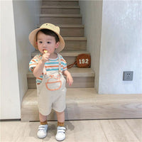 2 Pieces Set Baby Kid Unisex Striped T-Shirts And Cartoon Rompers