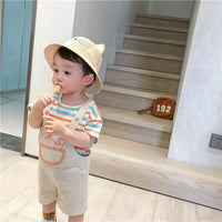 2 Pieces Set Baby Kid Unisex Striped T-Shirts And Cartoon Rompers